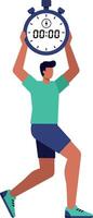 Man running with stopwatch timer fitness training illustration design vector