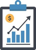 Financial growth clipboard with bar chart and upward arrow in flat design illustration vector