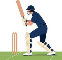 Cricket player batting on field wearing helmet and protective gear illustration vector