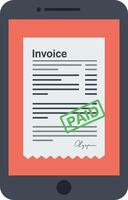 Smartphone showing digital invoice with paid stamp in flat design style illustration vector