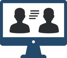 Computer screen with two human silhouettes having conversation lines flat minimal illustration vector