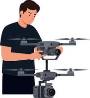 Man operating professional drone with stabilizer camera illustration technology hobby vector