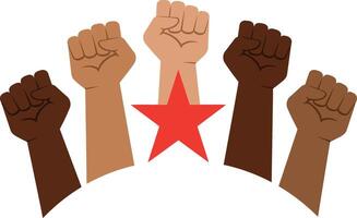 Raised fist symbolizing unity and diversity with red star illustration design vector