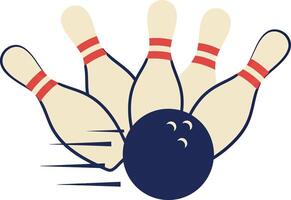 Bowling ball striking falling pins in dynamic minimal flat design illustration vector