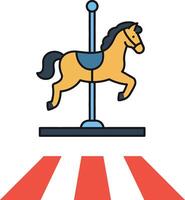 Carousel horse on pole with red striped platform in flat minimal style illustration vector