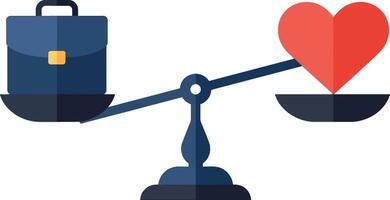 Business briefcase and red heart balanced on scale in minimal flat style illustration vector