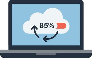 Laptop with cloud storage synchronization progress bar in flat minimal style illustration vector