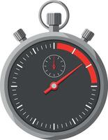 Stopwatch timer with black dial red second hand and metallic buttons flat design illustration vector