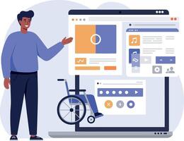 Man presenting wheelchair accessibility digital interface technology illustration vector