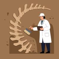 Archaeologist Excavating Dinosaur Fossil Bone Illustration with Brush and Clipboard vector