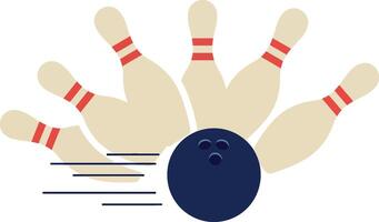 Bowling ball striking pins with dynamic motion lines flat design illustration vector