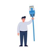 Man holding large ethernet cable symbolizing internet connection and technology concept illustration vector