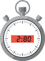 Stopwatch with digital red display and gray metallic case flat design illustration vector