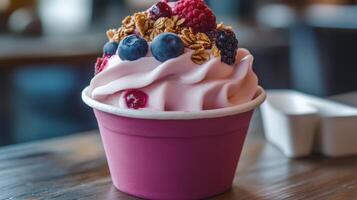 A delicious treat of frozen dessert with berries and granola photo