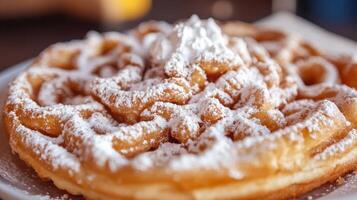 Delicious fried dough pastry sprinkled with white powdered sugar and cream photo