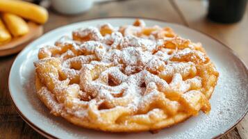 A delicious golden fried dessert is topped with powdered sugar photo