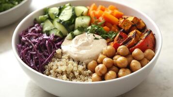 A Colorful and Nutritious Vegetarian Bowl with Various Ingredients photo
