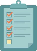 Checklist clipboard with orange check marks and blue paper flat design illustration vector