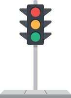 Traffic light with red yellow and green signals on pole in flat design illustration vector