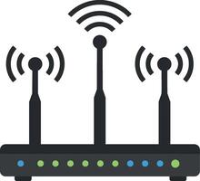 Wireless router with three antennas emitting signals flat design digital technology illustration vector