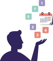 Silhouette of man holding colorful floating calendar dates minimal flat design illustration vector