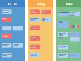 Kanban board with task cards in flat design showing to-do doing and done columns art vector