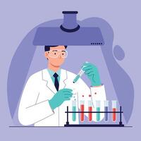 Scientist working with colorful test tubes in laboratory illustration vector