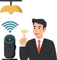 Businessman using voice control for smart home device with modern flat design illustration vector