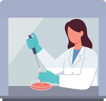 Female scientist working with pipette in laboratory hood illustration vector