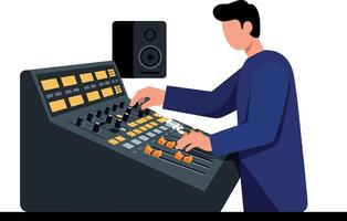 Sound Engineer Operating Audio Mixer Console in Recording Studio Illustration vector