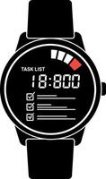 Smartwatch with digital task list and time display flat minimal black silhouette illustration vector