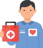 Man holding red first aid kit with heart symbol on blue shirt illustration vector