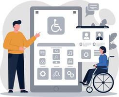 Accessibility technology concept with person in wheelchair and digital interface design vector