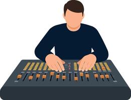 Sound engineer mixing audio on control panel with sliders and buttons illustration vector