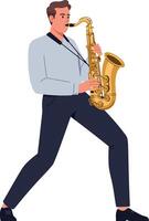 Man playing saxophone musical instrument in dynamic pose illustration vector