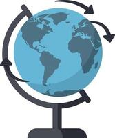 Blue and grey globe with rotating arrows illustrating global movement and geography in flat minimal art vector
