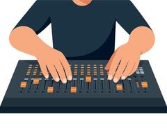 Person Operating Audio Mixer Console with Hands Adjusting Sound Levels Illustration vector