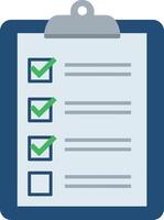 Checklist clipboard with green check marks and blue outlines flat style illustration vector