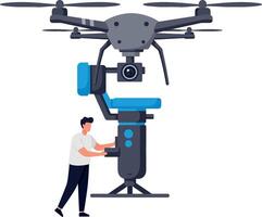 Professional drone with gimbal camera and operator controlling device illustration vector