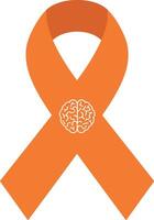 Orange Awareness Ribbon with Brain Symbol for Mental Health Support and Neurological Awareness vector