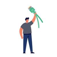Man Holding Large Green Ethernet Cable Illustration for Technology and Networking Concepts vector