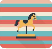 Carousel horse toy flat design with colorful striped background and long shadows illustration vector