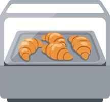 Croissants displayed in glass bakery case with simple flat design warm tones illustration vector