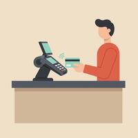Man Making Contactless Payment Using Credit Card at Store Counter Illustration vector