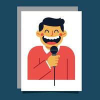 Man Singing with Microphone in Red Sweater Illustration for Music Performance vector