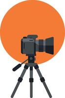 Professional camera on tripod with orange circle background digital illustration vector
