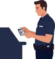 Police officer checking identification card illustration in profile view vector