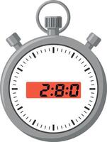 Stopwatch timer with digital display and metallic body in flat design style illustration vector