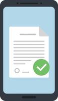 Smartphone with document and green checkmark flat design digital approval illustration vector