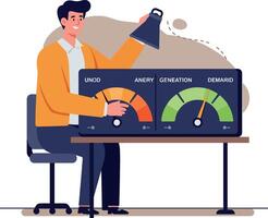 Man adjusting control panel with colorful gauges in flat design illustration vector